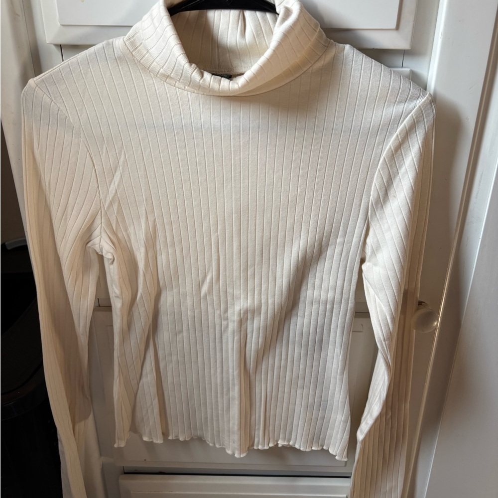 Wild Fable Cream Ribbed Turtleneck Top